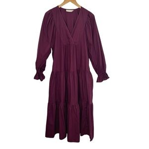 Happy x Nature Womens Long Sleeve Tiered V Neck Maxi Dress XS Maroon Cotton